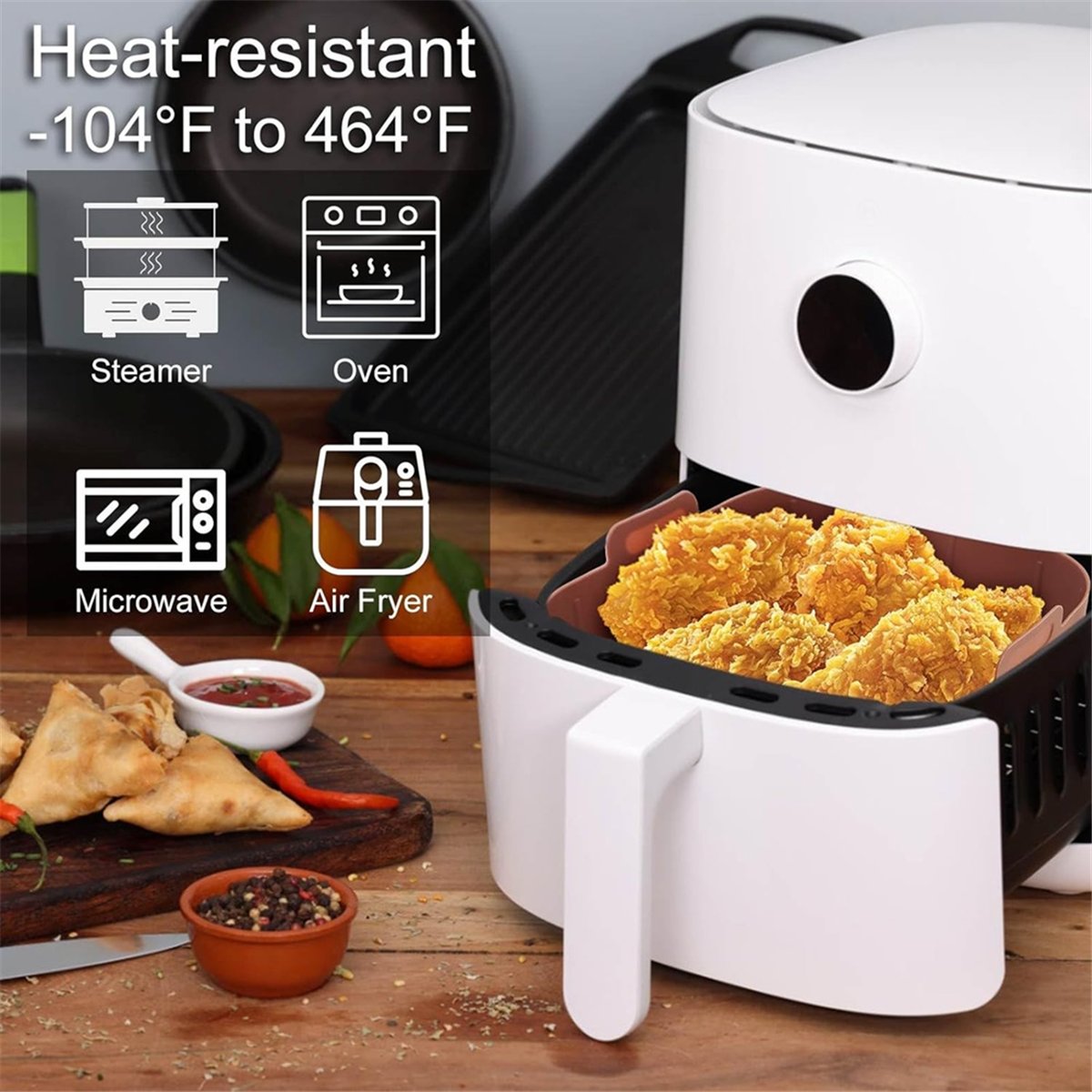 Air Fryer Silicone Pot Liner - แผ่นรองซิลิโคนสำหรับหม้อทอดไร้น้ำมัน M10K 3 ชิ้น รูปทรงสี่เหลี่ยม ขนาด