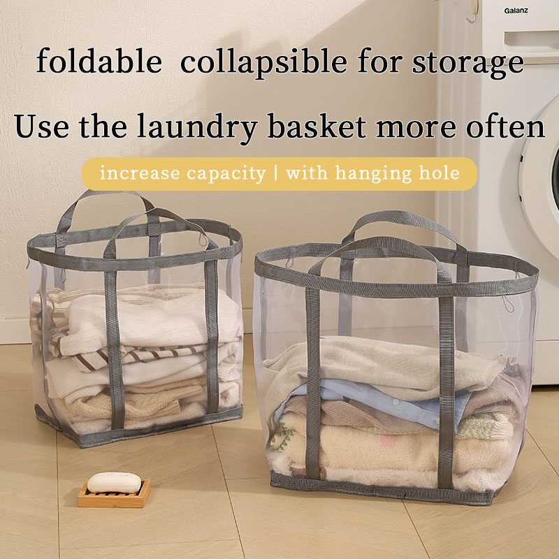 Laundry - ตะกร้าซักผ้าตาข่ายไนลอนพร้อมหูจับ ระบายอากาศได้ พับเก็บได้ พกพาสะดวก สำหรับใส่เสื้อผ้าสกปรกและชุดชั้นใน ความจุขนาดใหญ่